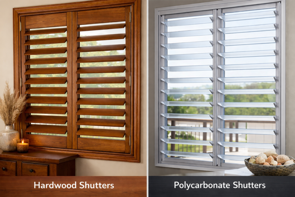 Hardwood and Polycarbonate Shutters