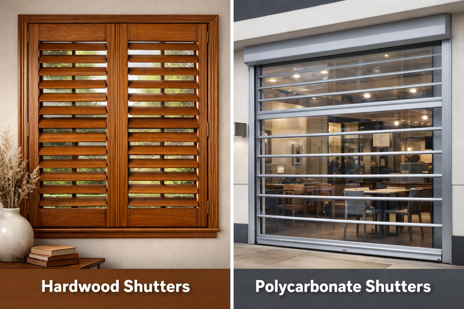 Hardwood and Polycarbonate Shutters